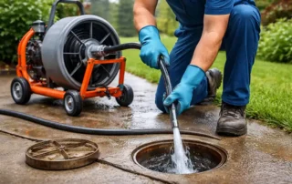 A plumber cleaning a sewer pipe