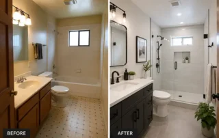 Before and after a bathroom remodel