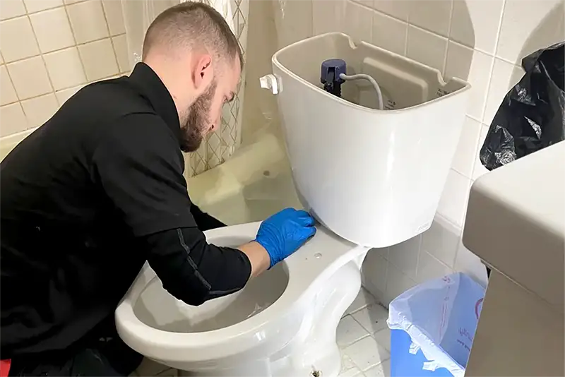 Plumber doing toilet repair